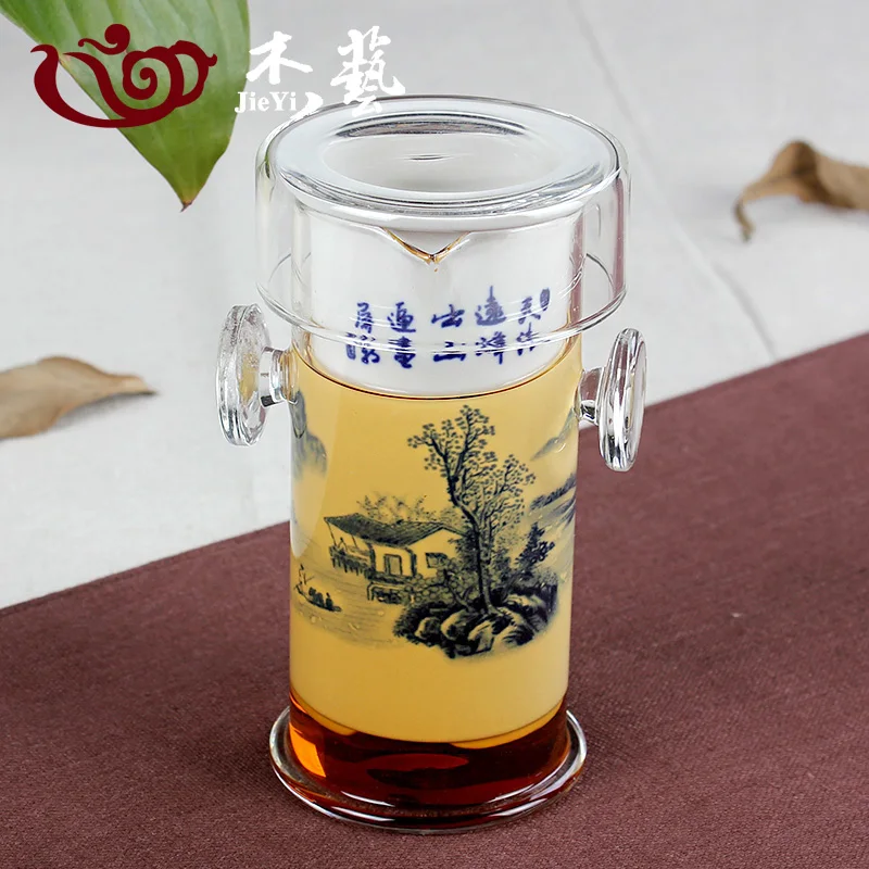 150ml Glass Teapot with Filter Interaural Glass Pot Tea Device Glaze Blue and White Porcelain Liner Filter Kungfu Tea Set