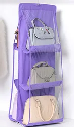 Transparent Hanging Organizer for Wardrobe and Door with Clear Pouches (Purple)