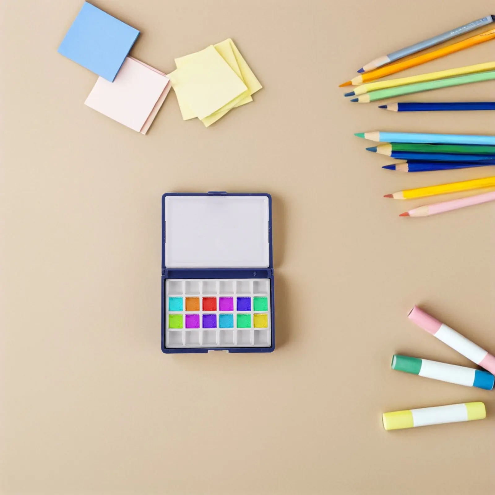 플라스틱 수채화 물감 팔레트 트레이 24칸 휴대용 여행용 믹싱 박스 팔레트 (아티스트용 보관 뚜껑 포함)