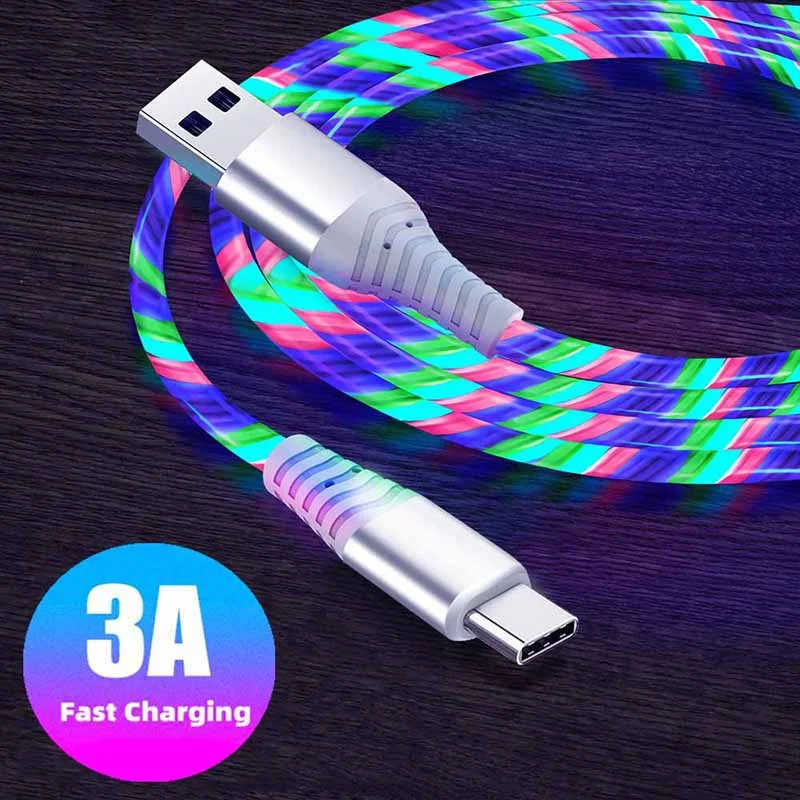 3AFlowLuminousUSBCCableLEDCableMicroUSBTypeCChargerWire