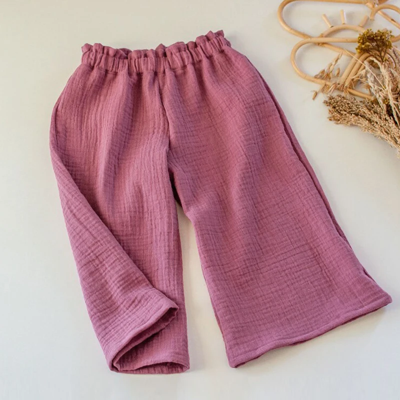 Cotton Muslin Girls Wide-Legged Pants Summer Children Casual Elastic Waist Loose Pants Kids Culottes TZ430 girls pants kids pants girls trousers