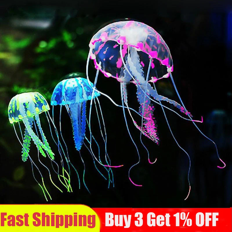 Silicone Simulation Artificial Jellyfish Glowing Effect Ornaments Fish Tank Aquarium Decoration Aquaristics Accessories