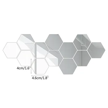 12pcs Hexagon Mirror Wall Stickers Acrylic Self Adhesive Gold Silver Black Tiles Decals Diy Household Decorative Sticker 4x4.6cm 4