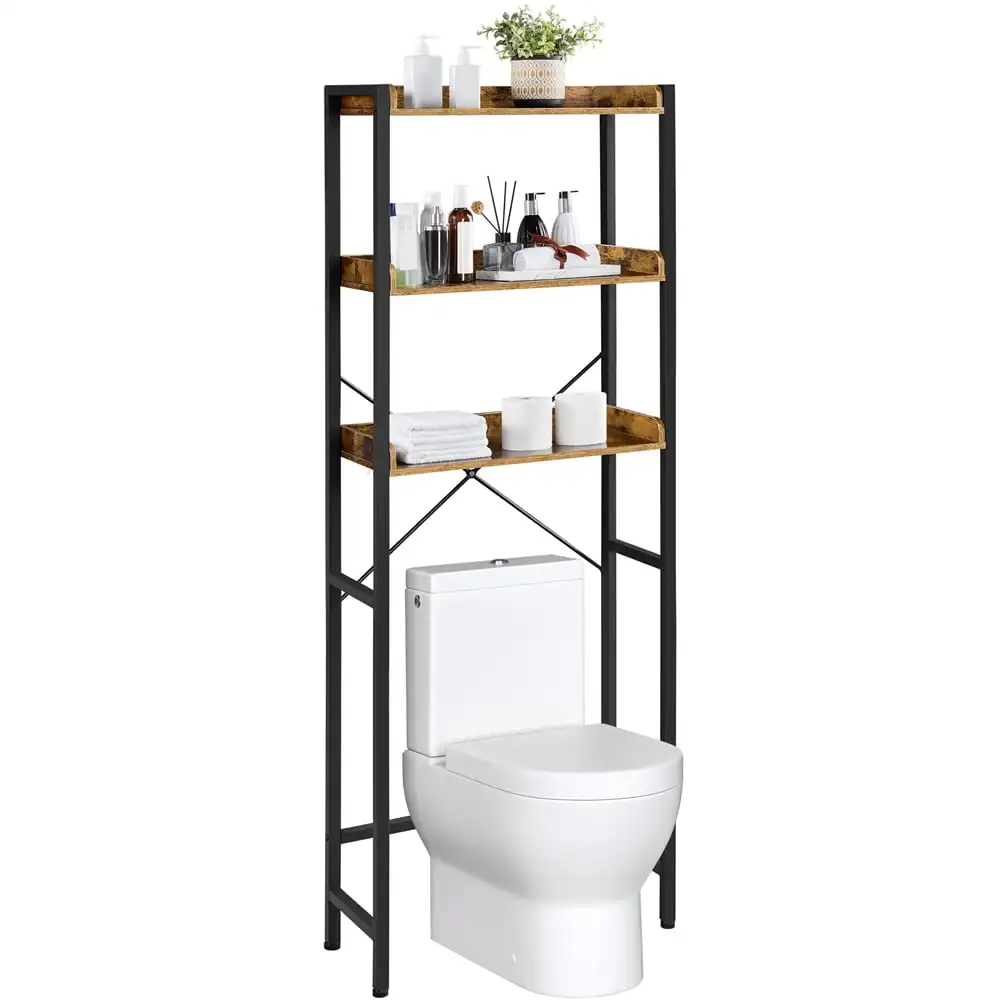 

Luxurious Refined Fashionable and Elegant Adding Over-the-Toilet 10"W X 25"D X 65"H 3-Shelf Bath Shelves Rustic Brown