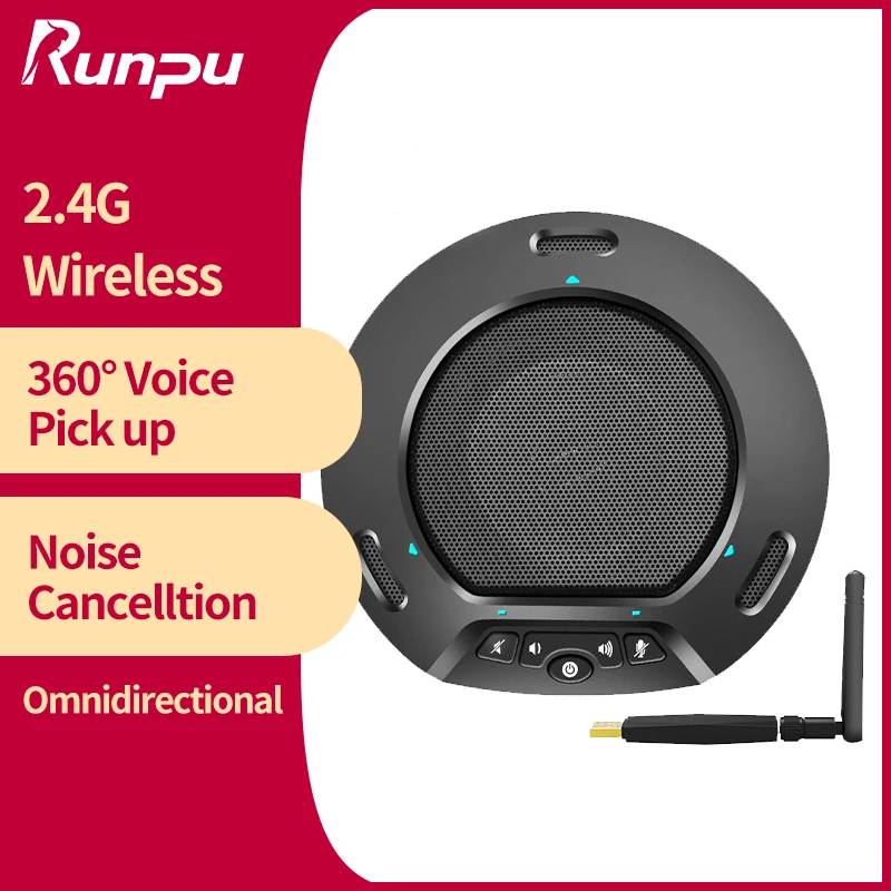Runpu RP-OM-88 360° Omni-directional Microphone 2.4G Wireless Conference Speaker USB Bluetooth Microphone 6-8M Pick up for Conference Meeting