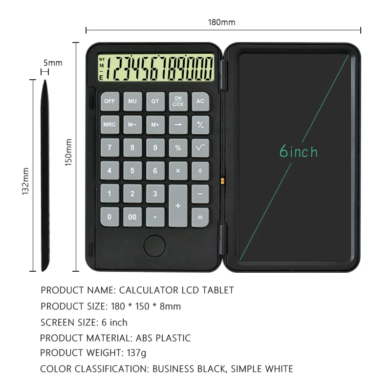 Calculator Electronic Memo Pad LCD Writing Tablet Portable Rechargeable Drawing Board Office Handwriting Notebook