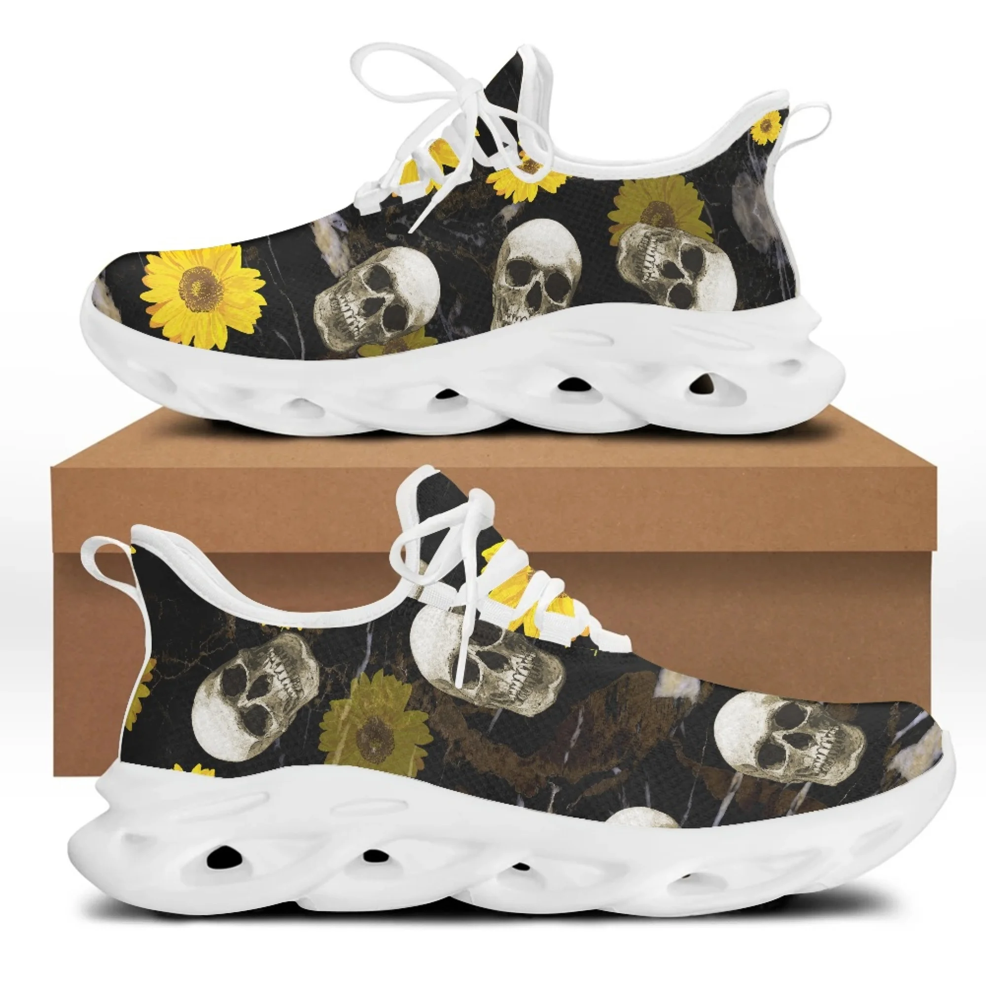 Yikeluo New Style Skull Pattern Women Mesh Swing Sneakers Soft Sport Shoes Fashion Ladies Running Blade Shoes 2022
