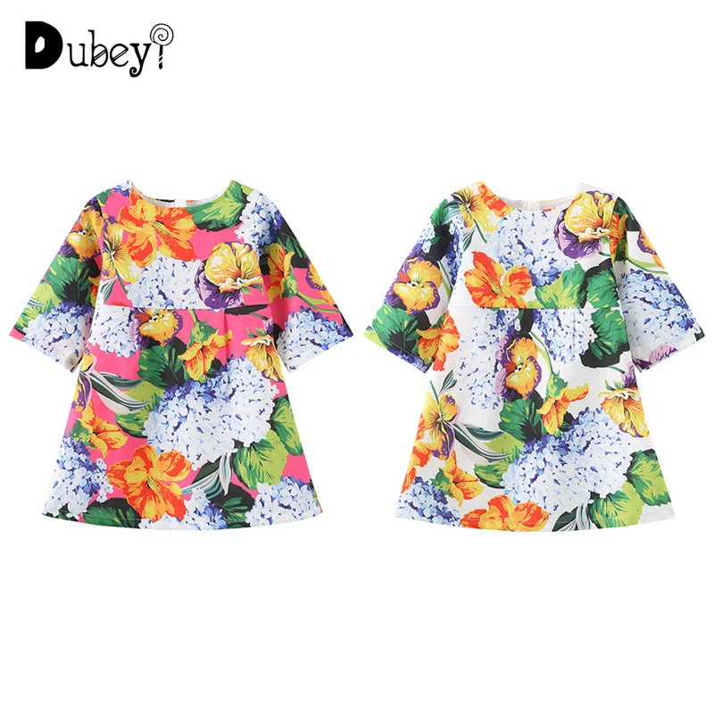 

New Floral Princess Dress for Kids Girls 2yrs To 10yrs Elegant Half Sleeve Flower Pattern Clothes Children Costumes