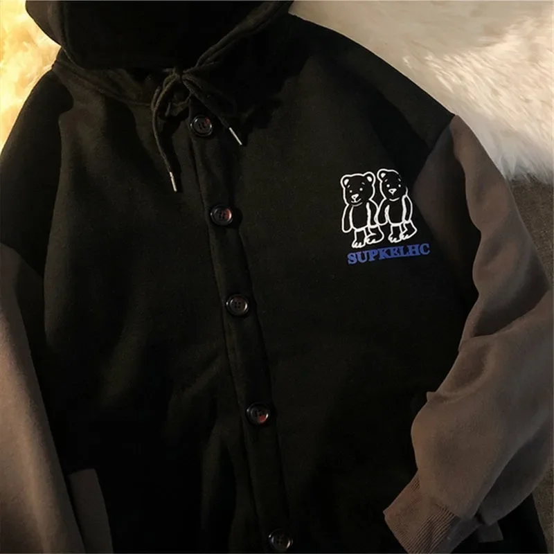 Autumn Vintage Long Sleeve Women Streetwear Oversized Hooded Sweatshirts kawaii bear Jacket Trendy Pocket Hoodie Sweetshirt y2k