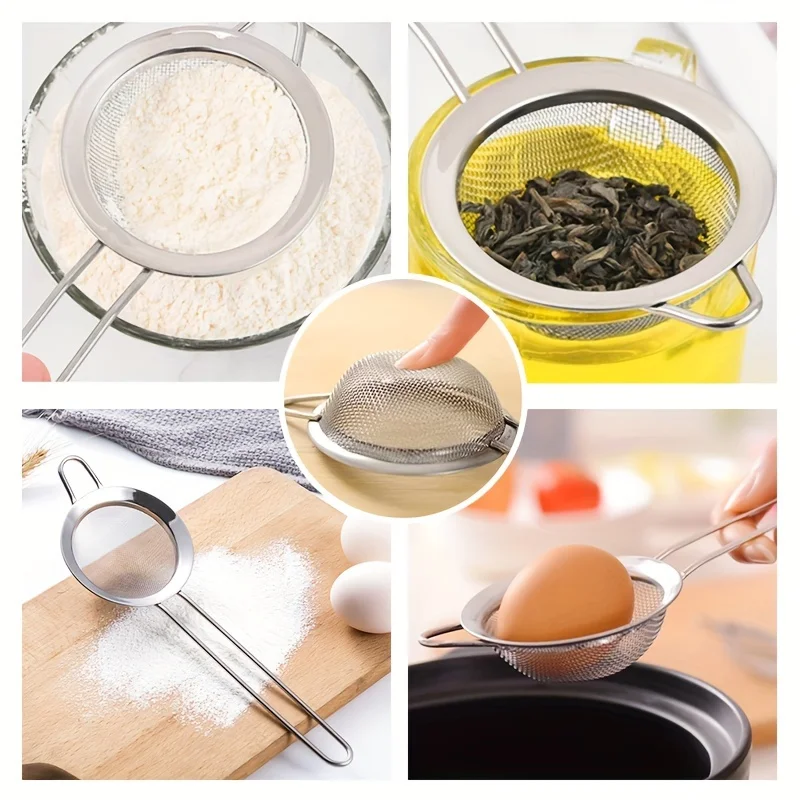 3pcs Fine Mesh Strainers Set Stainless Steel Multipurpose Flour Sieve  Sifter With Handle Perfect For tea Flour Egg Kitchen Tool 5