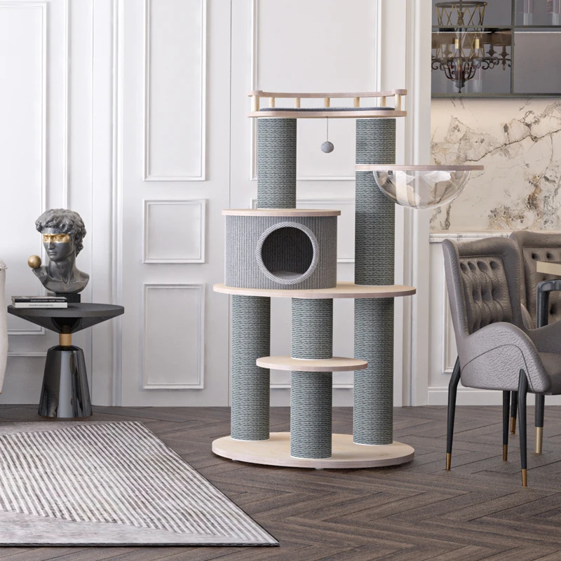 Imported Solid Wood Multi-layer Cat Tree, Bed, And Tower Combo A Large Cat Tower Made From Durable Wood