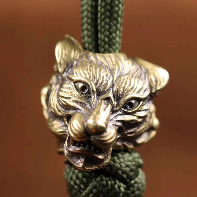 Fierce Tiger Brass Knife Bead EDC Outdoor DIY Paracord Woven Bracelet  Accessory Lanyard Pendant Umbrella Rope Flashlight Hanging - AliExpress