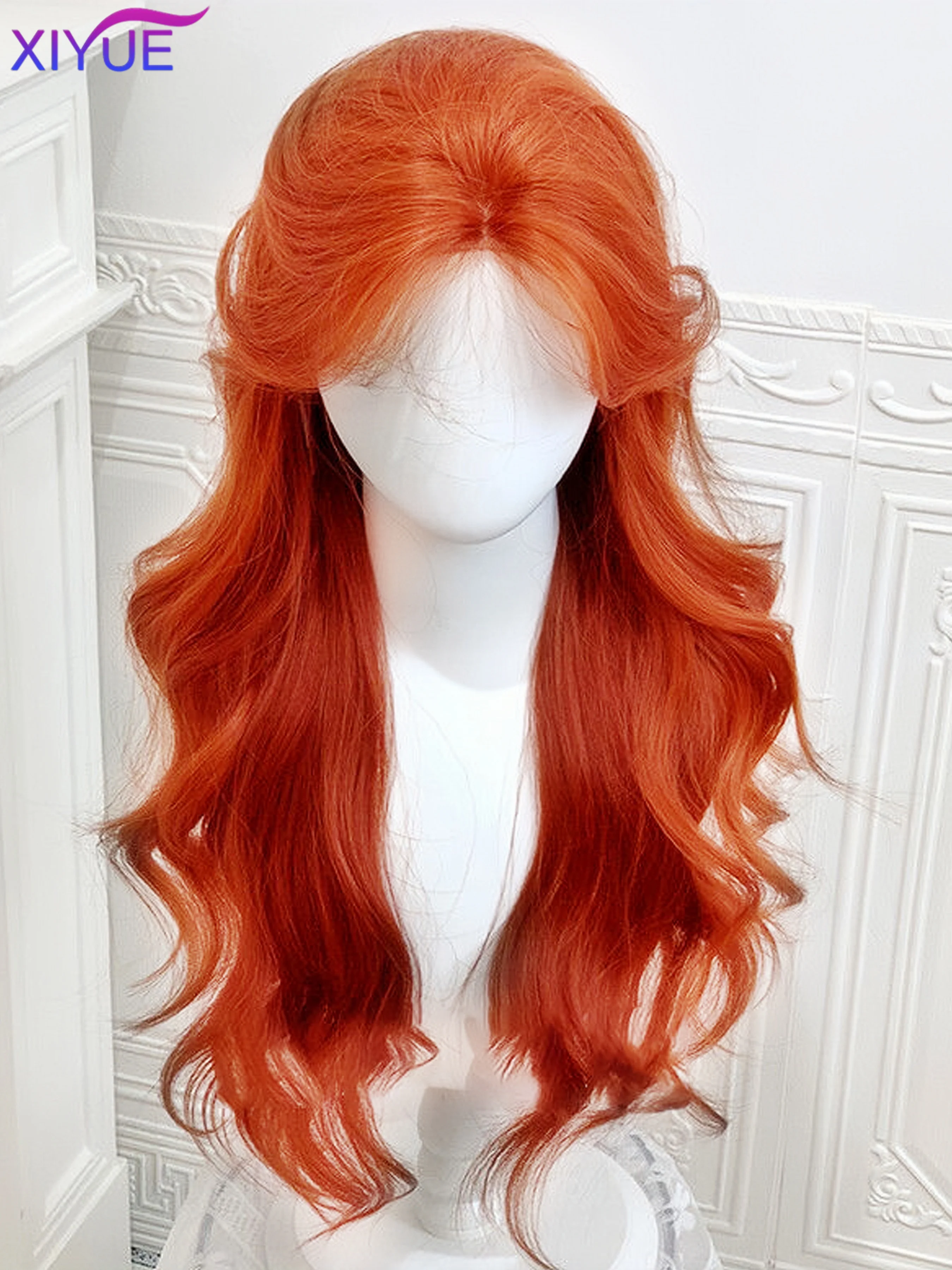 Red Brown Copper Ginger Long Straight Synthetic Lace Front Wigs for Women Natural Wave Wigs with Bangs Cosplay Heat Resistant