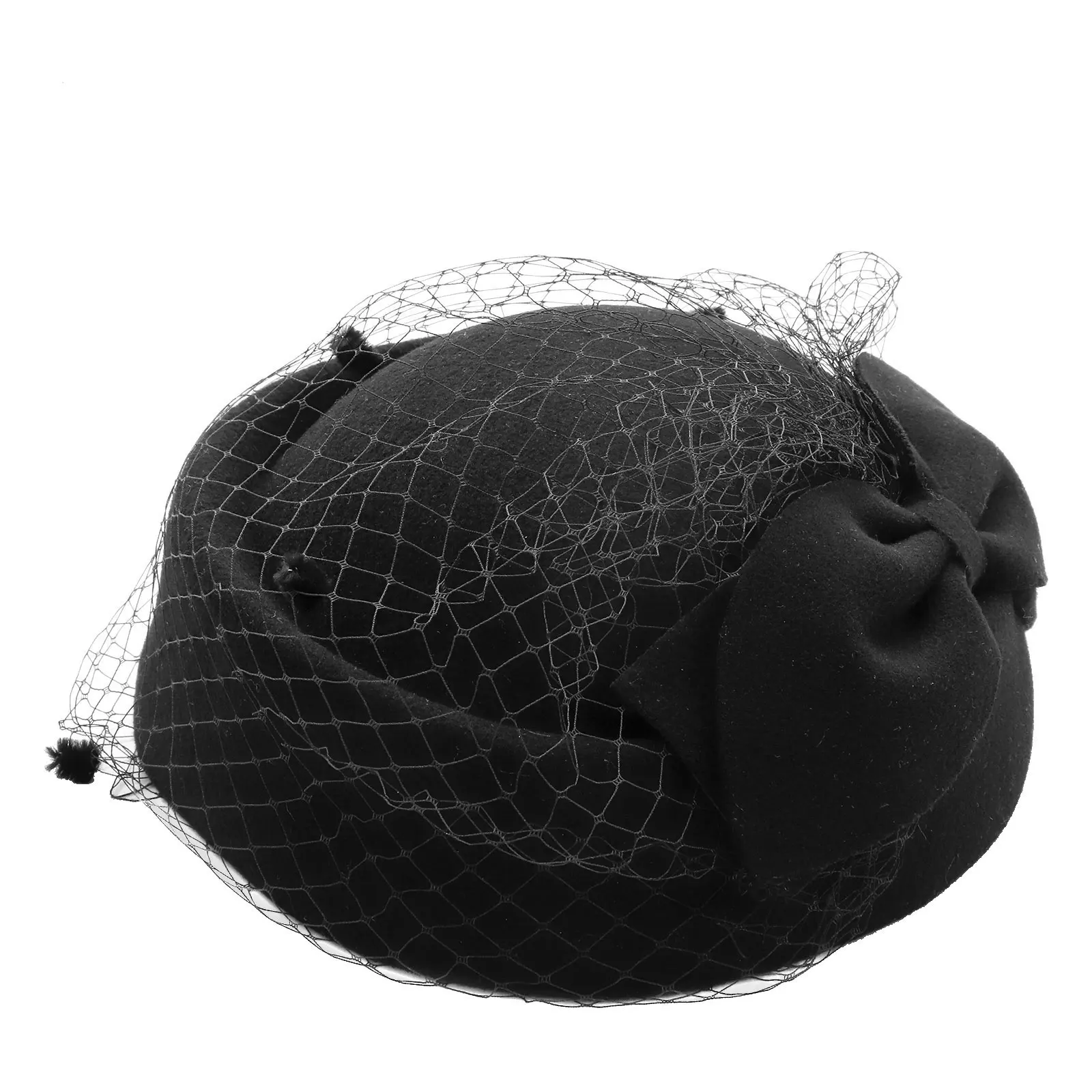 Frauen britischen Stil Pillbox Kirche Derby Hut Hochzeit Winter elegante Vintage Fascinator Baskenmütze Wolle Filz Schleier Hut für Cocktail – Detail 10