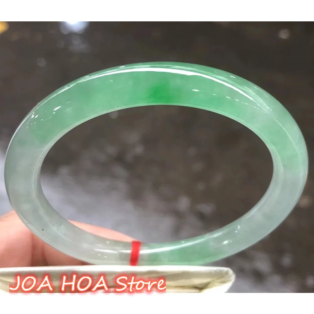 A Grade Icy Species Jade Round Bar Bangle Floating Light Green Natural Myanmar Jadeite Bracelet Fine Jewelry Hand-Ring