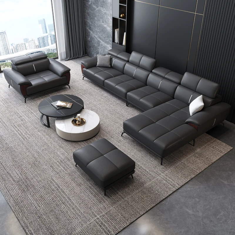 

Minimalist Leather Sofa, First Layer Cowhide, Modern Simplicity, Light Luxury, Large and Small Living Room, Creative Corner