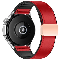 Leather and Silicone Comfort Strap - 22/20mm Adjustable Bracelet Band Accessory - 22mm Universal (Red 8)