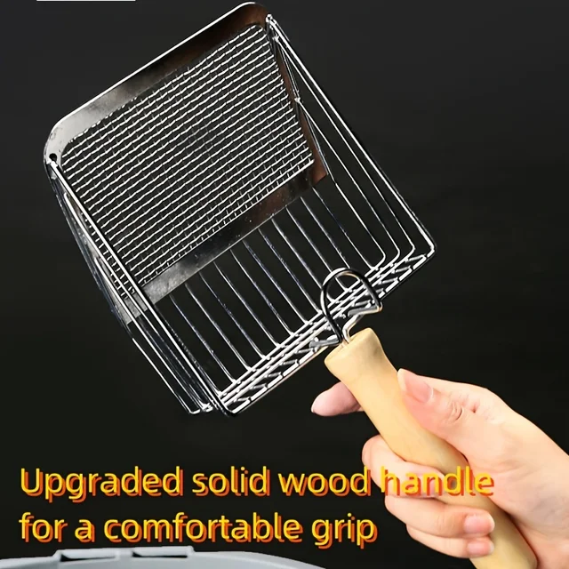 Wood Handle Cat Litter Shovel Metal Scooper with Hook Portable Stainless Steel Sifting Kitten Toilet Pet Products Cleaning Tool Wood Handle Cat Litter Shovel Metal Scooper with Hook Portable Stainless Steel Sifting Kitten Toilet Pet Products Cleaning Tool