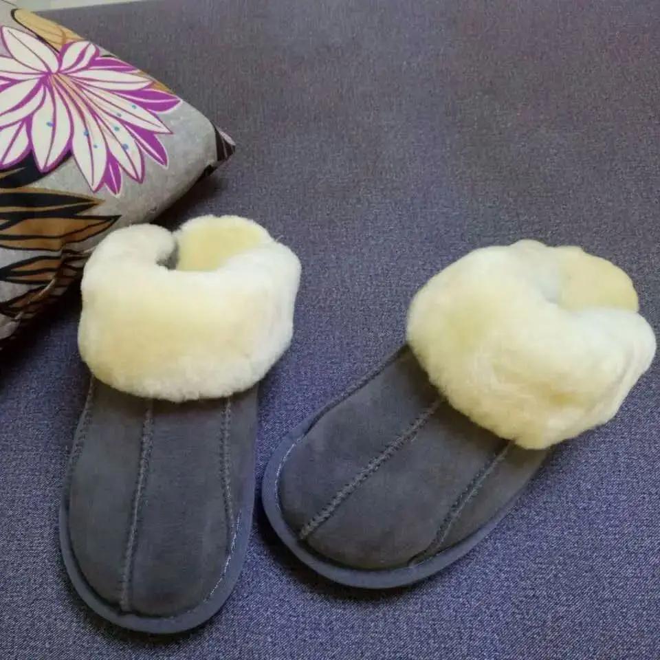 Nautral  sheepskin fur integrated slippers Men's and women's home size anti-slip and anti-odor shearing fur warm soft