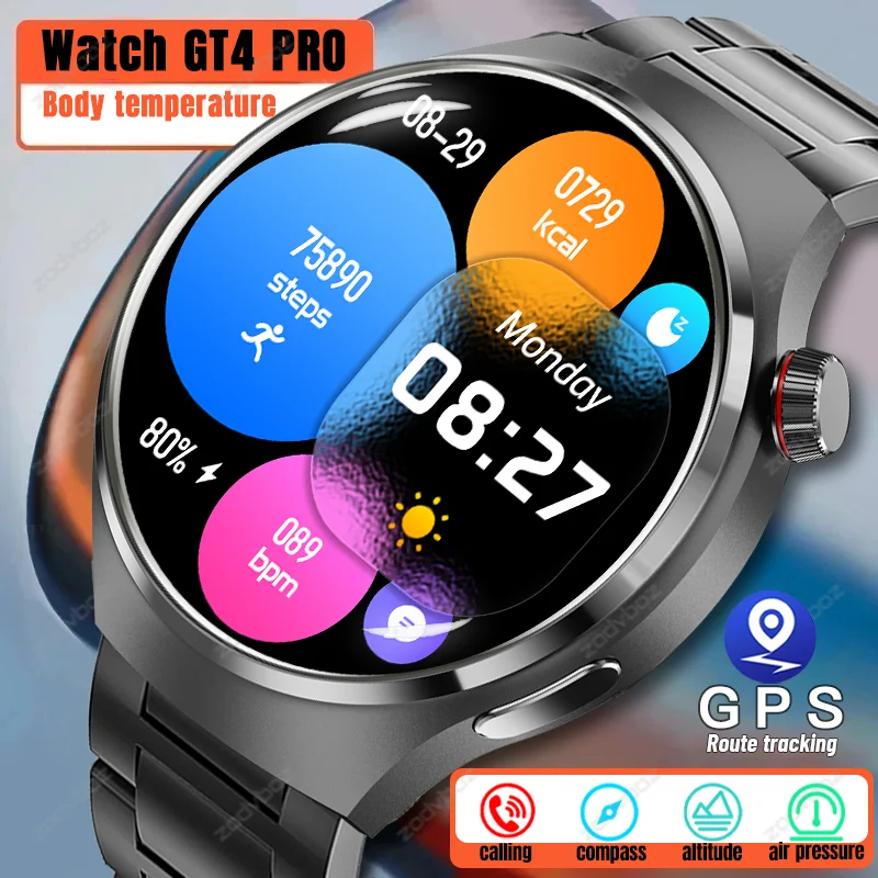   화웨이 GT4 프로 스마트 워치 남성용 AMOLED HD 스크린 스포츠 시계, 블루투스 통화 나침반, GPS 추적기, 혈당 NFC 스마트워치 