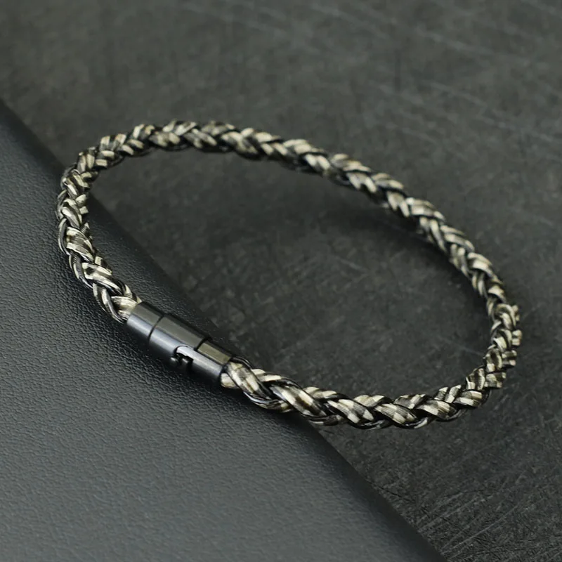 Men Leather Double Safety Magnet Buckle Braided Bracelet