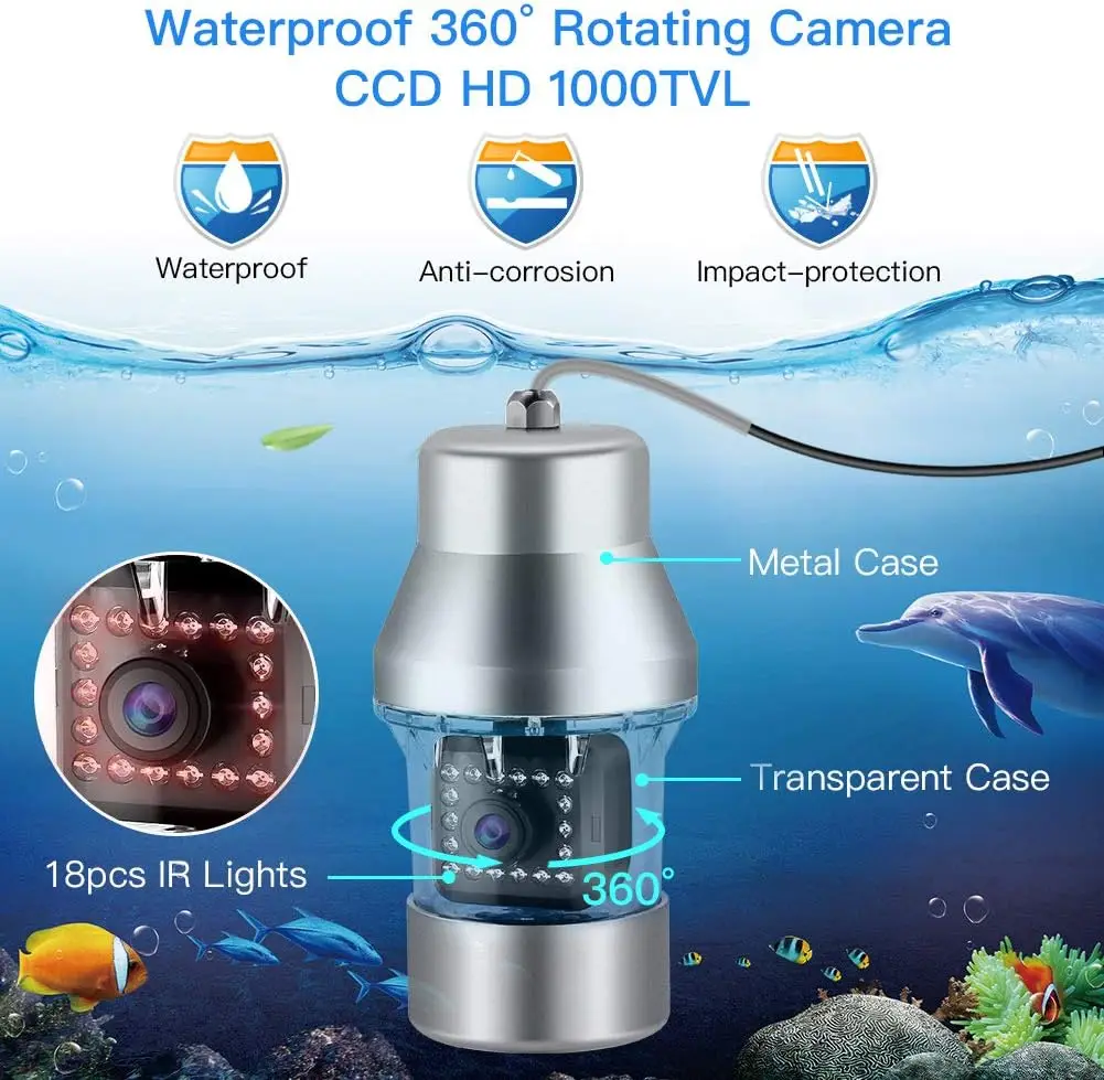 Underwater Fishing Camera Video Fish Finder Function 9 inch Large Color Screen 360&deg; Horizontal Panning Camera