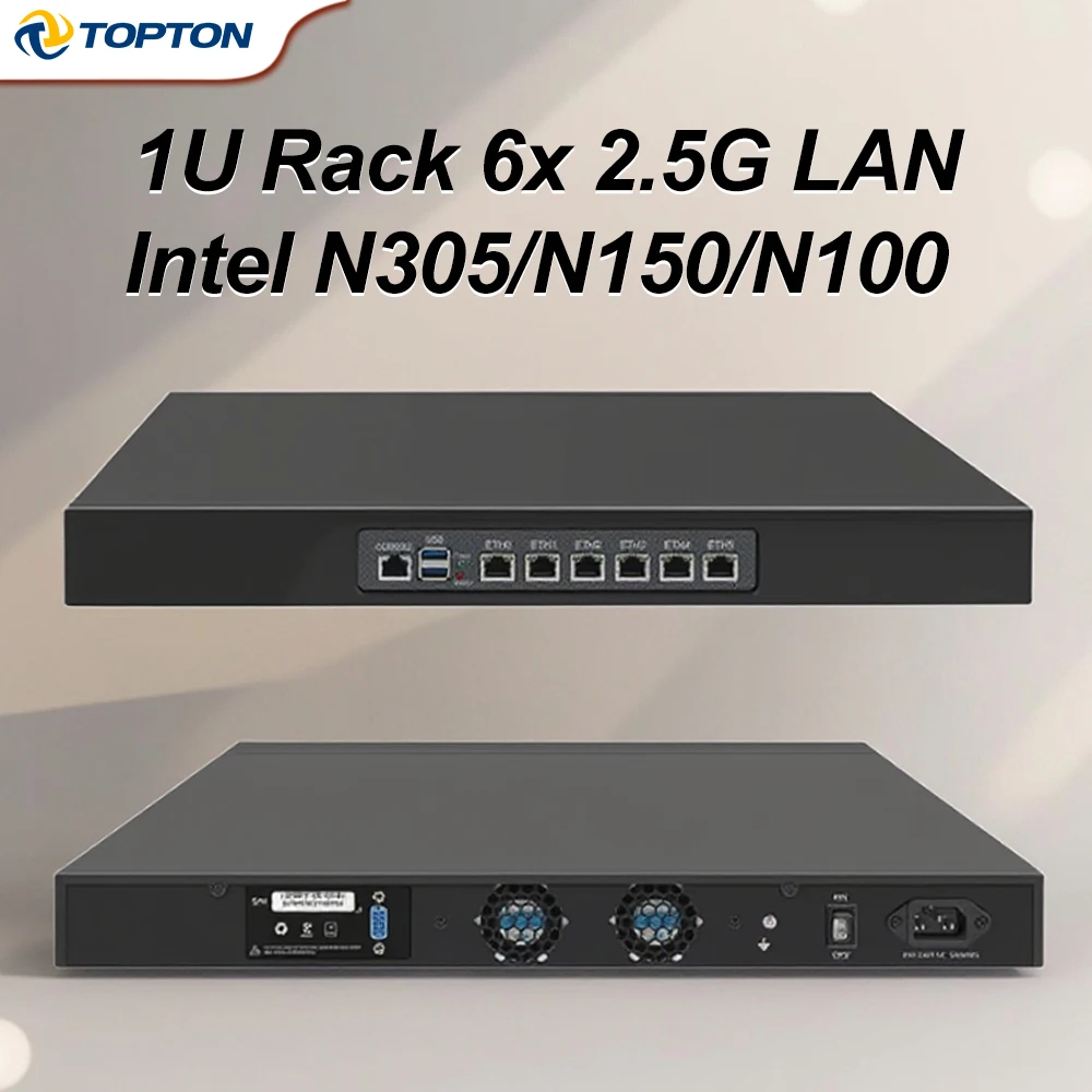 1U Rack-mounted Firewall Appliance Mini PC - Intel N100, 4x2.5G LAN, 2x10G SFP+ Network Security Server