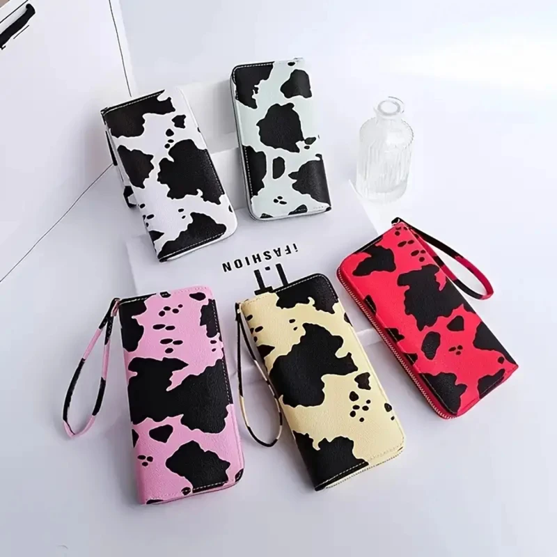 

New Arrival Cow Pattern Leather Wallet Women's Zipper Purse Card Holder Bag Long Wristband Clutch Wallet Bag Large Capacity