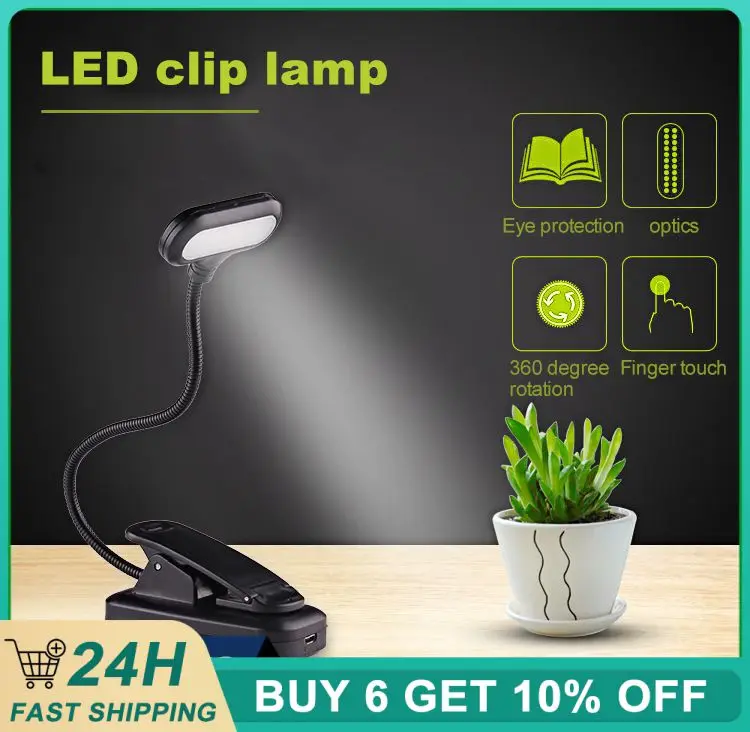 

LED Bedroom Reading Book Night Light Adjustable Mini Clip-On Study Desk Lamp Battery Eye Protection Powered Travel Lightings