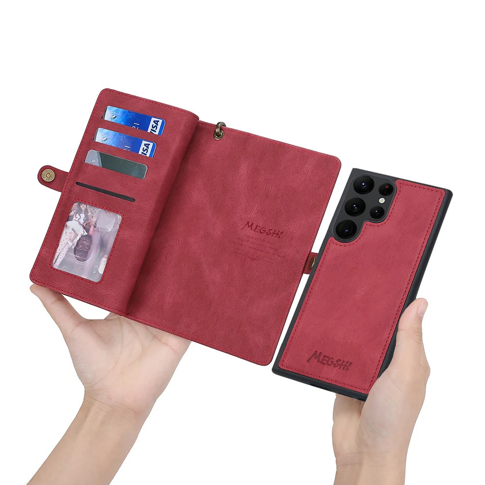 Dual-Function Magnetic Detachable Leather Wallet Case and Flip Purse Cover