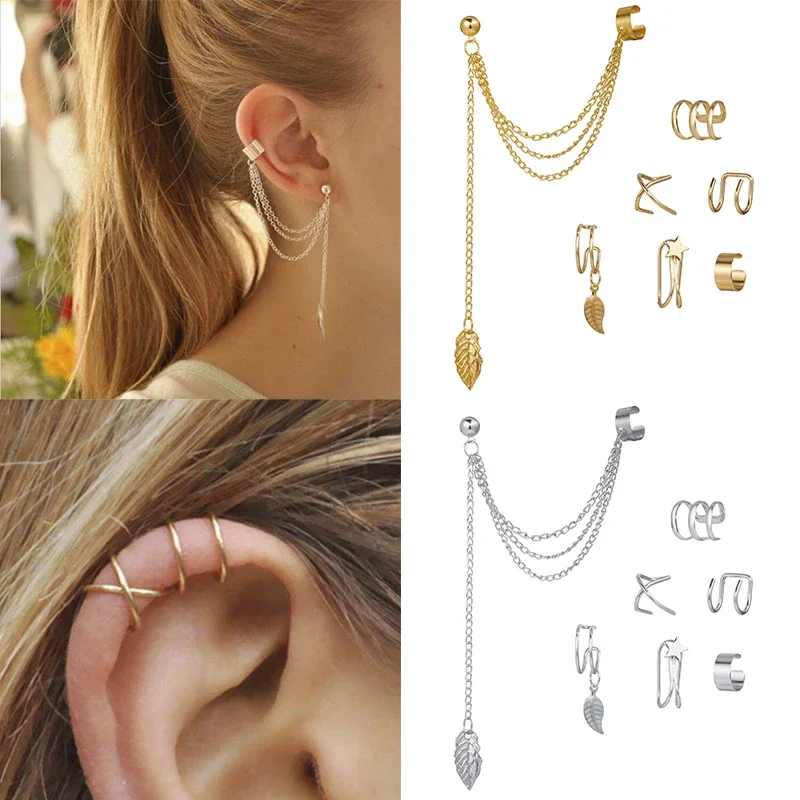 10 Pcs Leaves Clip Earrings for Women Rose Gold Color Creative Simple C Ear Cuff Non-Piercing Ear Clips Set Trend Jewelry Gift 5