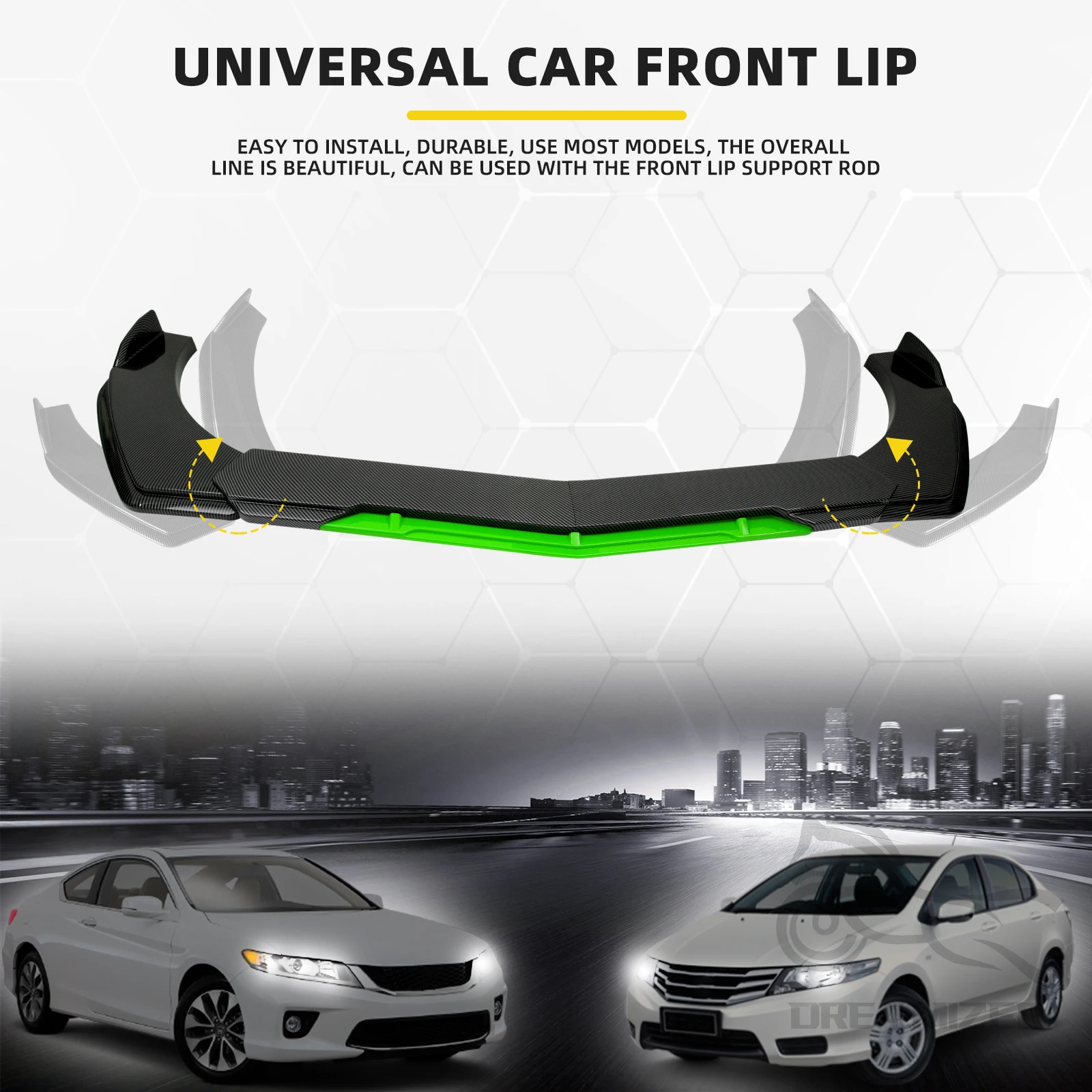 5PCS Car Front Bumper Cover Lip Front Spoiler Splitter Carbon