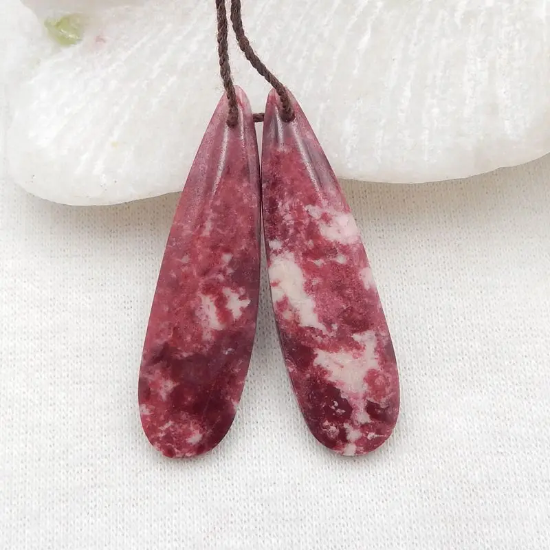 Semiprecious Natural Stone Norwegian Thulite Water Droplet Earring Bead 37x11x4mm 6g Fashion Jewelry Women Earrings Accessories