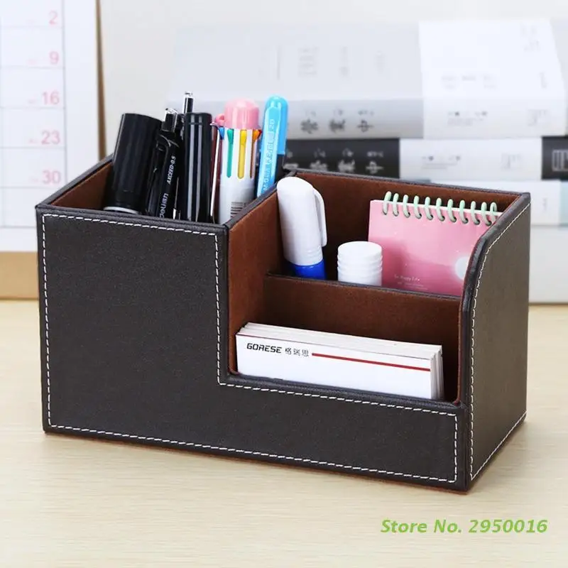 

3 Grids Leather Desk Organizer Case Cord Management Sorter Storage for Cable Glasses Jewelry Watches Desktop Home Office Storage