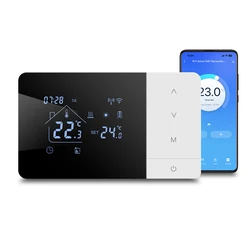 Premium Smart WiFi Thermostat for Gas Boiler Heating/Cooling with Battery/USB Power - Alexa & Google Home Compatible (Black)