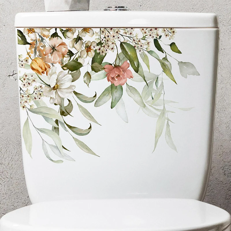 Green Plant Leaves Flower Wall Stickers Self Adhesive For Bathroom Toilet Living Room