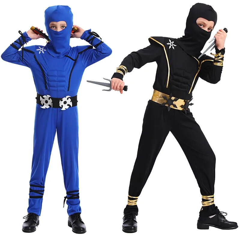 

Kids Muscle Ninja Costume Black And Blue Ninja Fancy Dress Cosplay Party Children Halloween Role Play Ninja Outfits For Boys