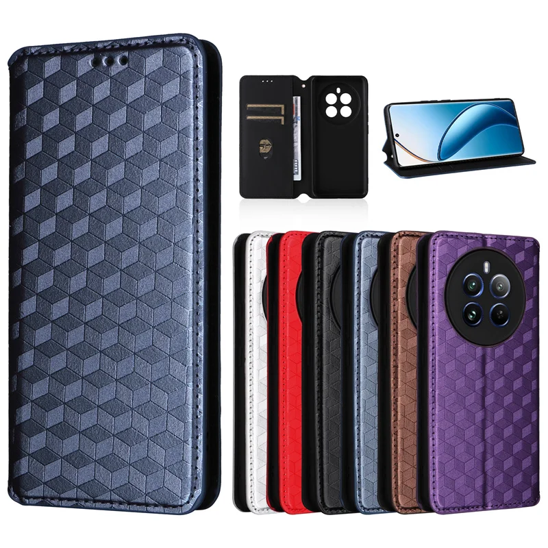 For Realme 12 Pro Plus Magnetic Card Flip Leather Stand stereoscopic lines Phone Protective Case For Realme 12 Pro+ Plus 5G Case