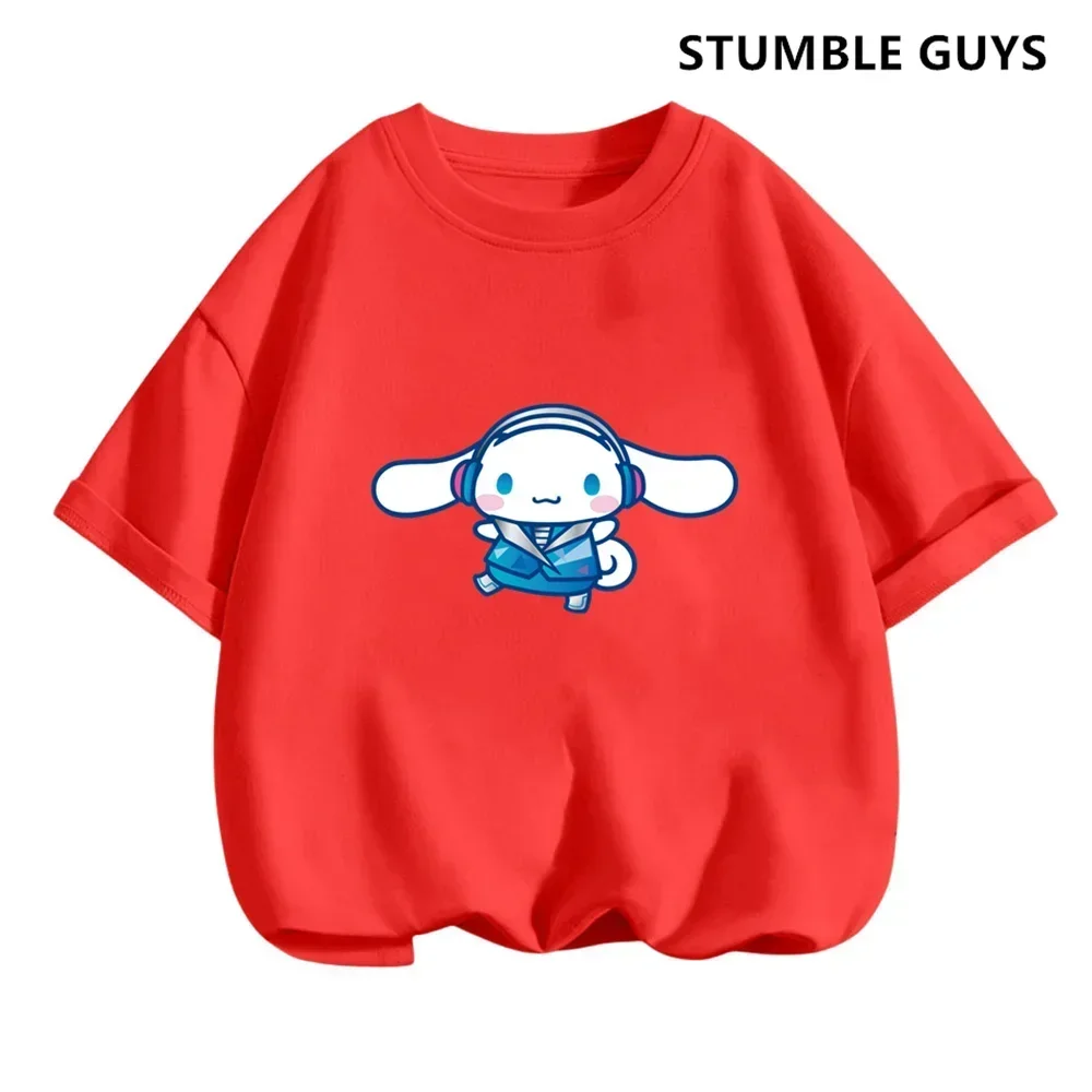 2024 New MINISO Cinnamoroll T-shirt Children's Clothing Girls Summer Boys Short-sleeved Sanrio Cartoon T-shirt Baby Trucksuit 6