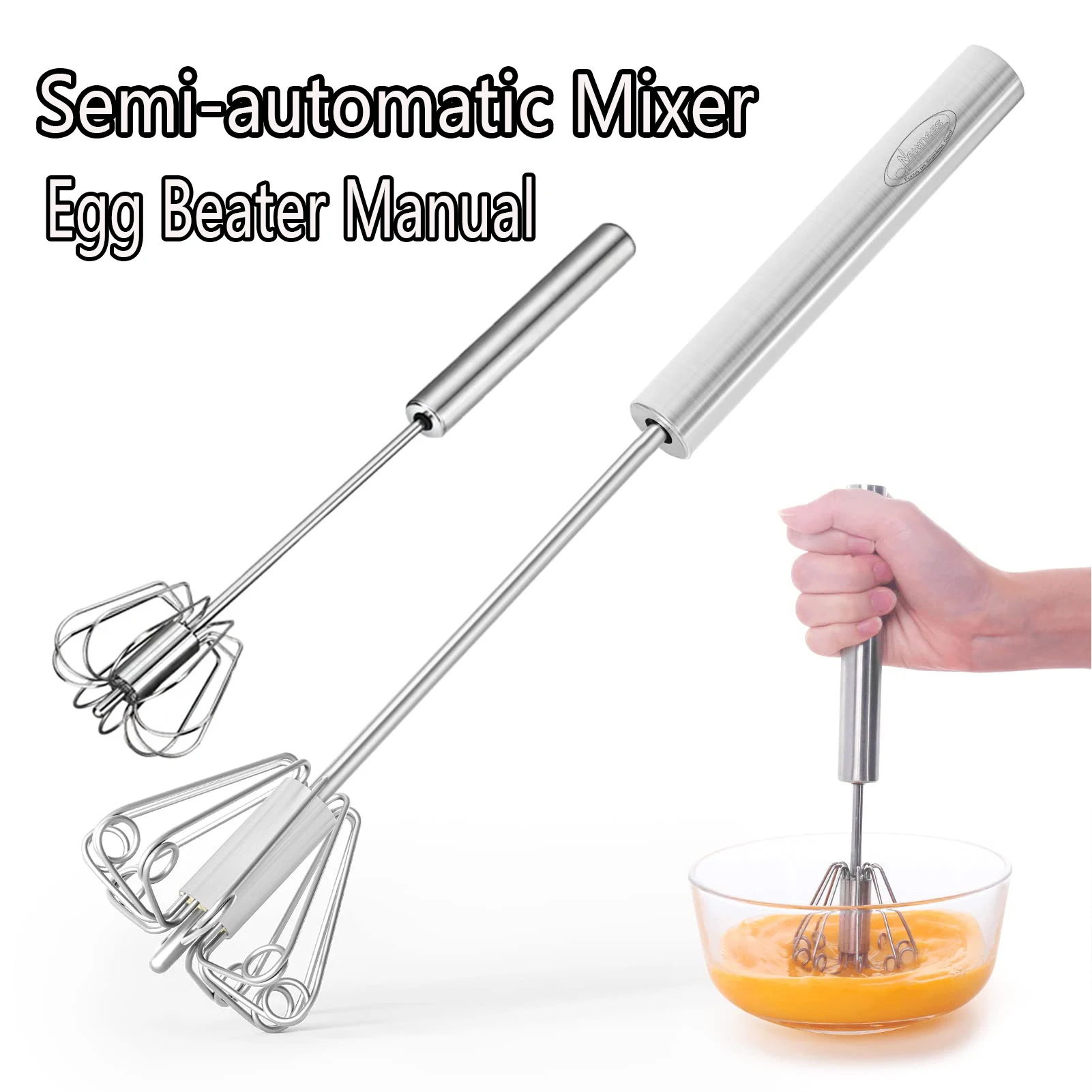 Egg Beater Semi Automatic Mixer Stainless Steel Manual Hand Self-Turning