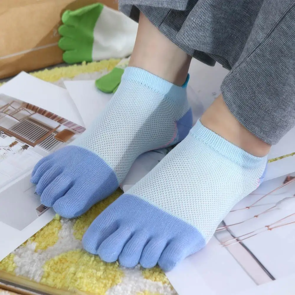 Breathable Color Matching Cotton Anti-slip Sweat Absorbing Five-Finger Socks Split Toe Socks Short Tube Kids Hosiery