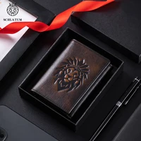 Vintage Men Trifold Front Pocket Wallet Genuine Leather Slim RFID Blocking Wallet with ID Window 8 Credit Card Holder