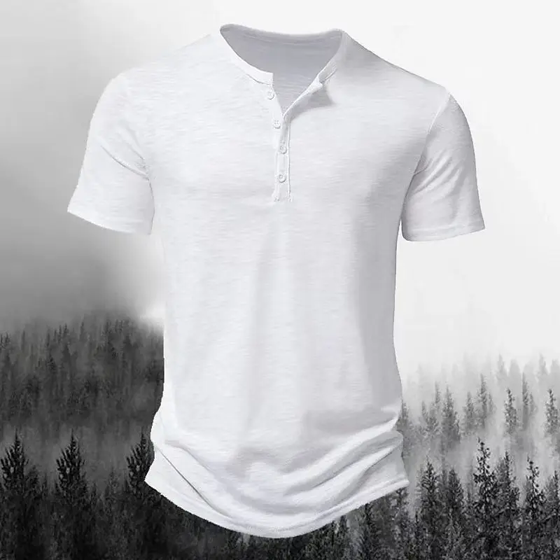 Nuova Collezione Estate 2026: T-shirt da Uomo con Colletto Henley, Bottoni, Slim Fit, Casual, Tinta Unita, Manica Corta, Sportiva, Stile Polo - immagine 6