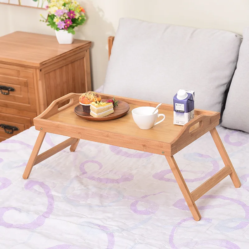 Portable Laptop Desk Bamboo Wood Bed Tray Breakfast Tea Food Serving Table Aluminum alloy Folding Leg Laptop Desk ebony dry tea tray [maple leaf] tea consolidation block solid wood logs household tea table large tea sea rectangle