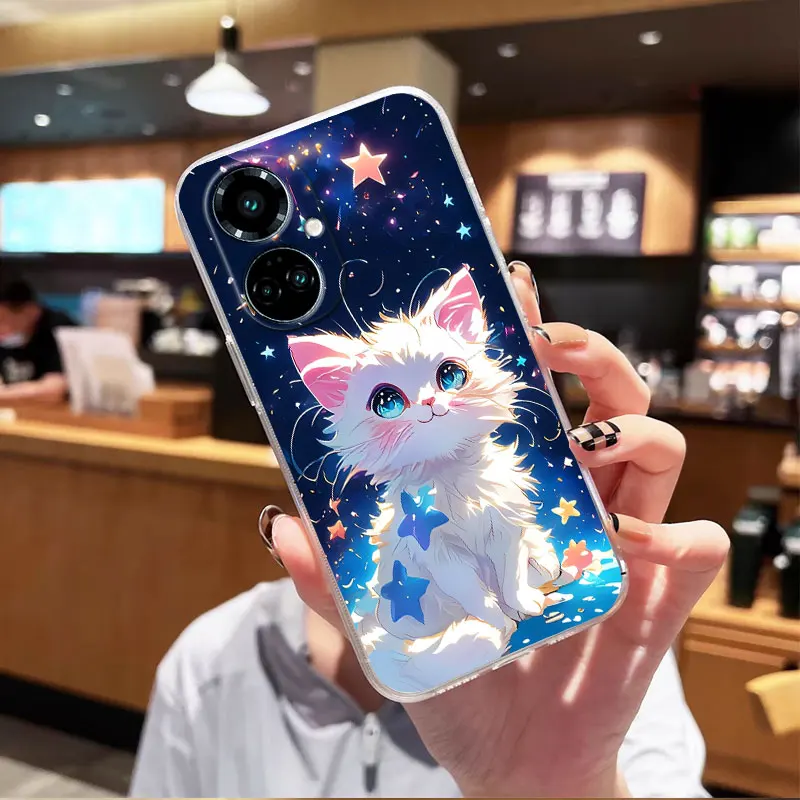 Shockproof Clear Soft Silicone Cat Design Phone Case Back Cover