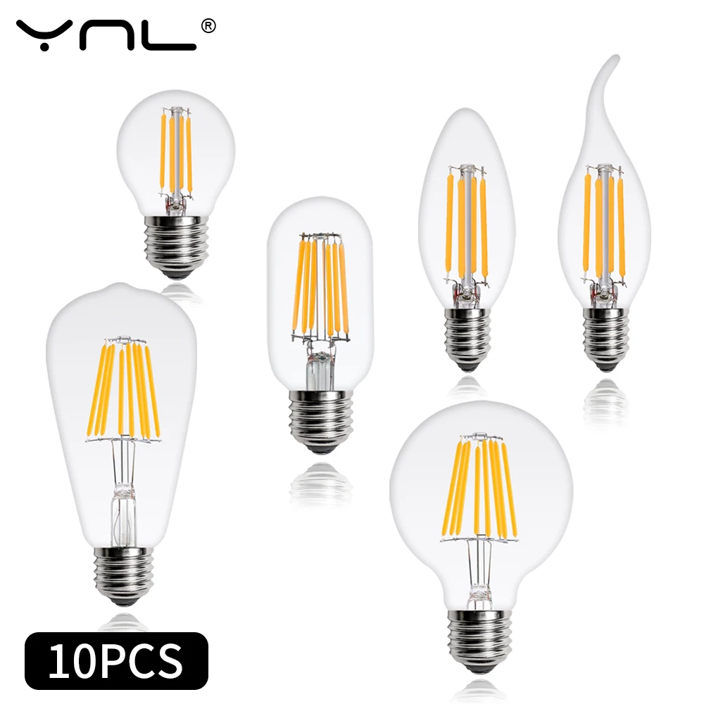 10Pcs/Lot E27 E14 Retro LED Edison Bulb AC220V LED Filament Bulb Lamp For Home G45 A60 ST64 G80 Vintage Glass Bulb Candle Light