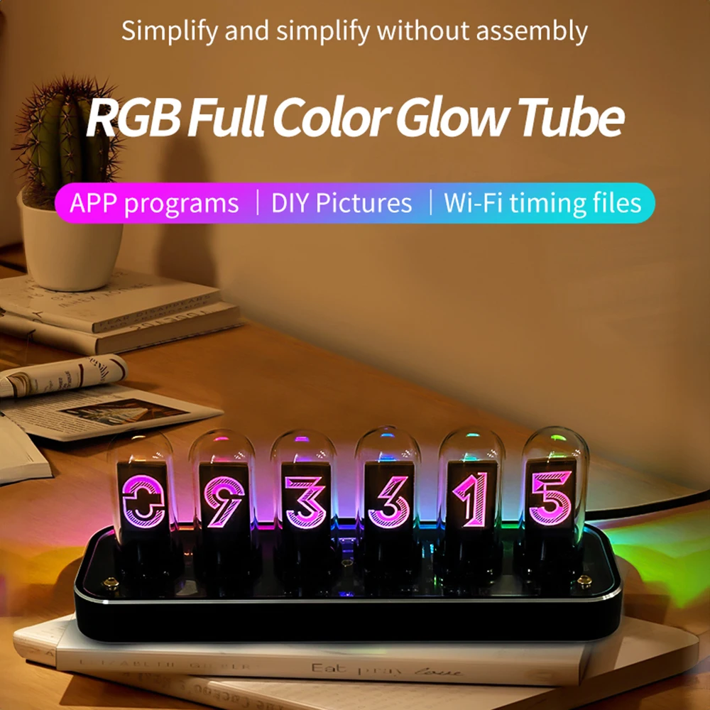 

RGB Digital Tube Clock Decoration With 6-Digit Ips Screen Digital Stopwatch For Time Display Creative Desktop Decoration Type-C