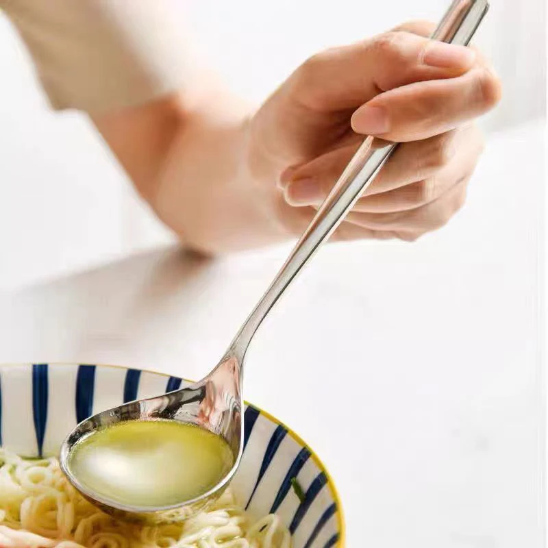 Stainless Steel Soup Ladle Korean Style Large Head Long Handled Spoon For Drinking Soup Congee Restaurant Hotpot Spoon