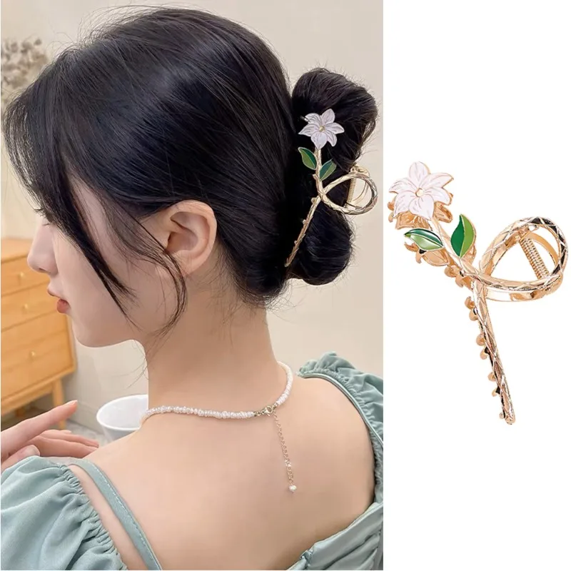 Elegant Lily Flower Hair Clip Women Girls Fresh Sweet Metal Hair Clip Gold Daily Hair Claw Exquisite Hair Accessory Fashion Gift