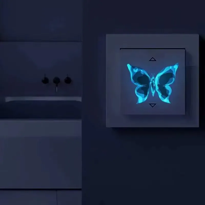 Blue Luminous Small Butterfly Switch Stickers Bedroom Living Room Switch Stickers Decoration 1 Sheet